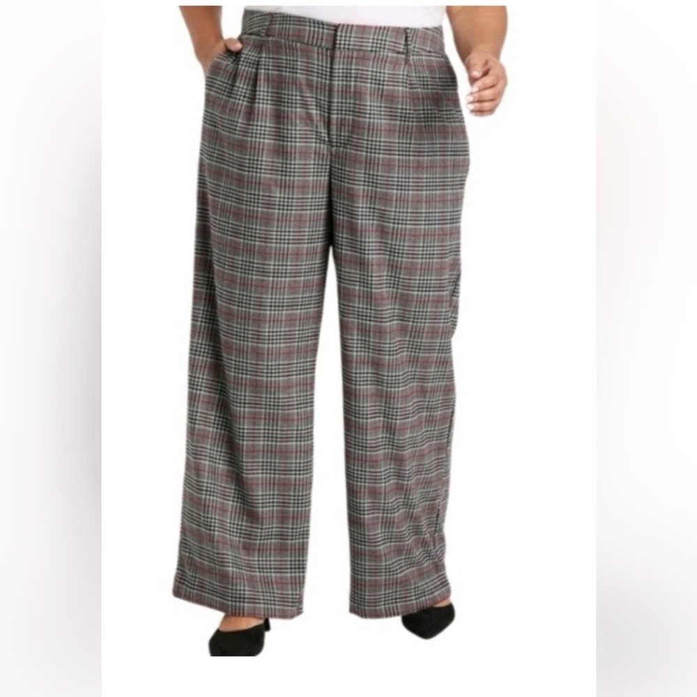 Ava & Viv | Plaid Straight-Leg Chinos Size 22 Black, Tan & Cream Office
